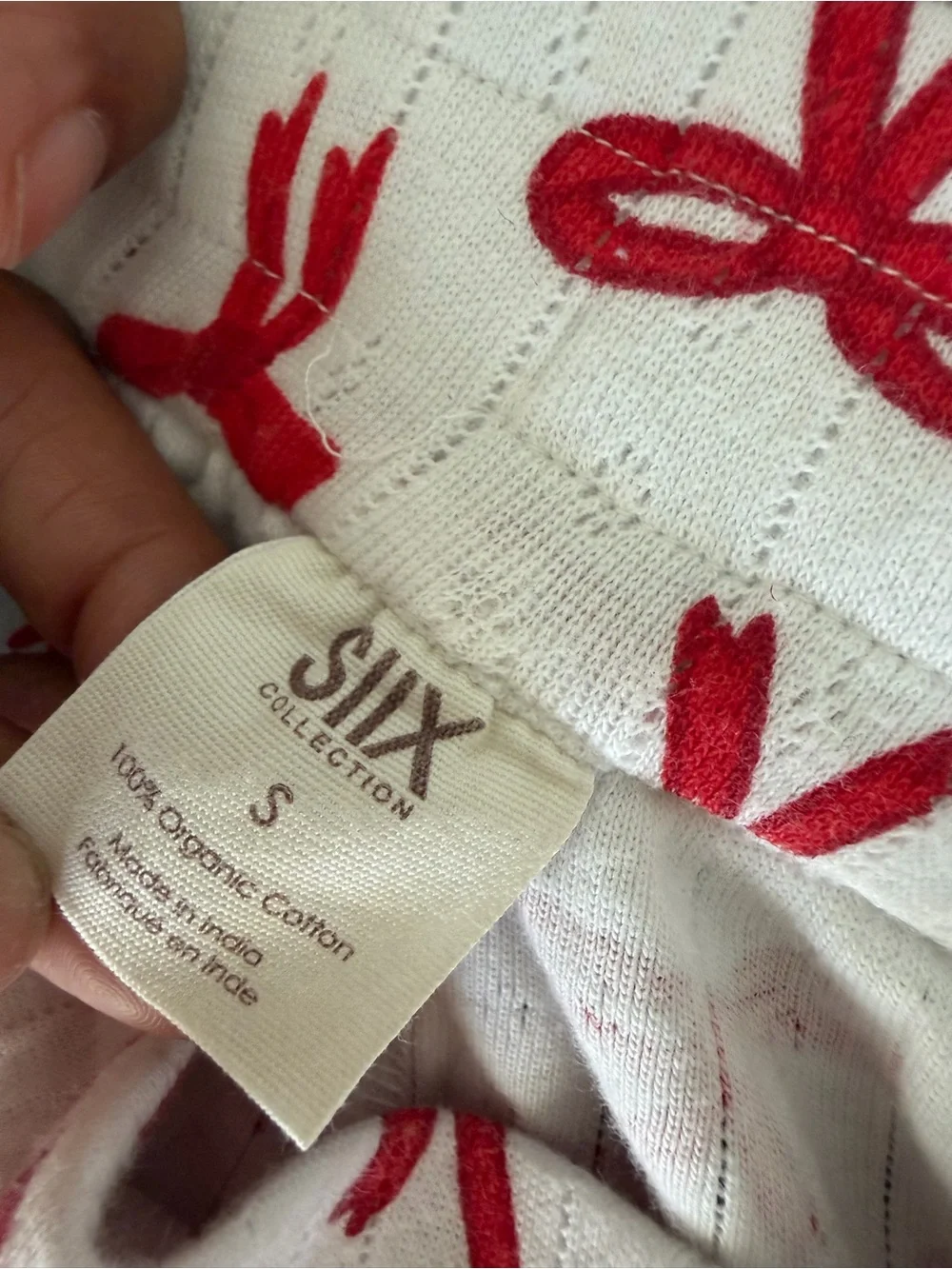SIIX Collection Red Bows Organic Cotton Pointelle Pajama Lounge Set Size S